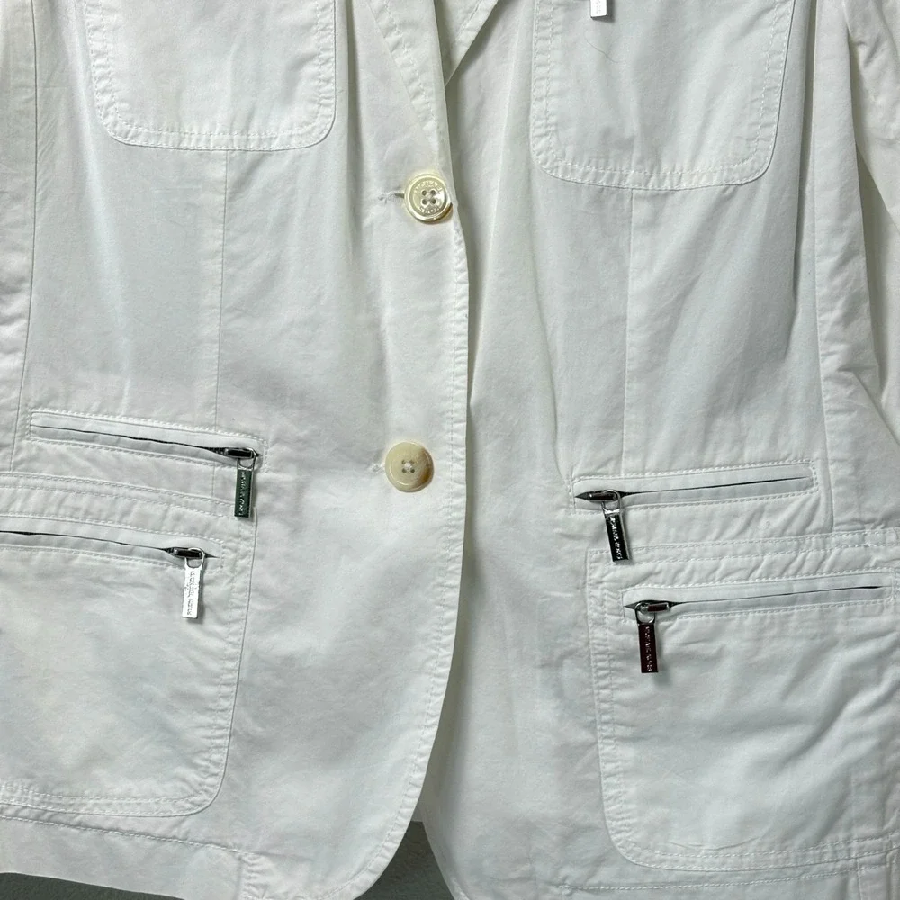 Michael Kors Utility Jacket Size 14 White Two-Button Zip Pockets Lightweight